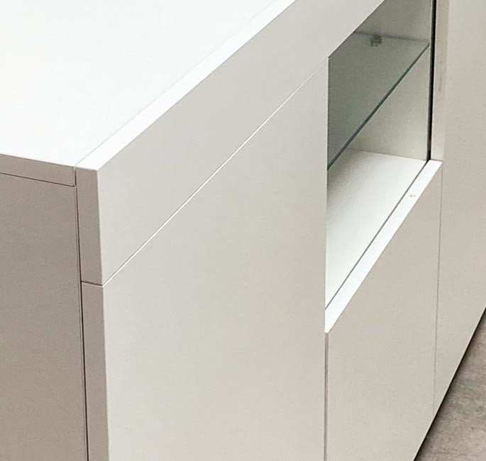 Credenza Soggiorno Natolia 150cm - Mobile TV Con LED, Melamina Opaca Bianco E Nero