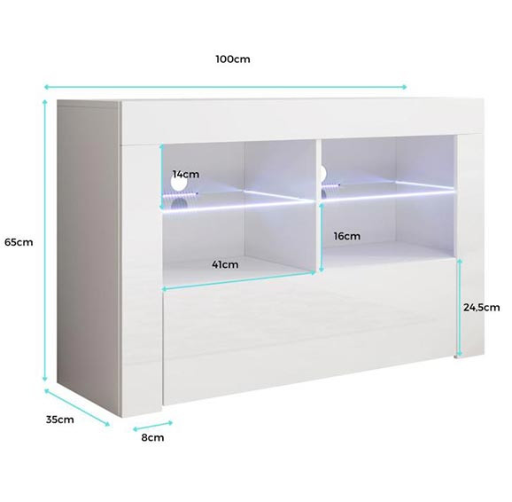 Mobile TV modello Lilian (100x65cm) colore bianco con LED RGB