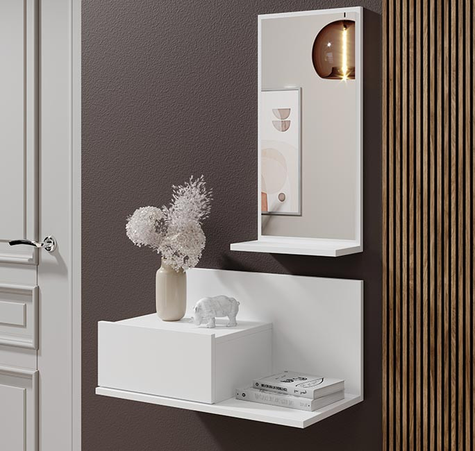 Mobile Ingresso Sospeso Isabela Con Specchio - 60x85.5x30 Cm, Melamina, Colore Safir - Foto 5