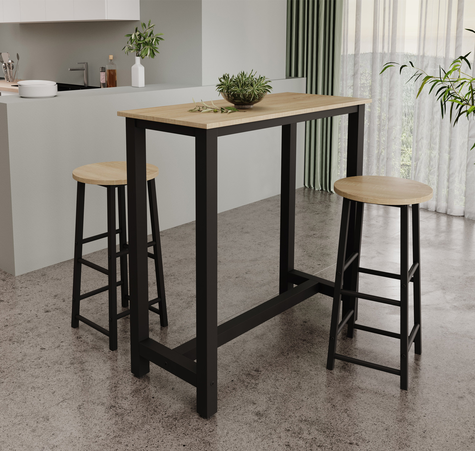 Tavolo alto con Sgabelli Nero e Sonoma 100 cm Ani
