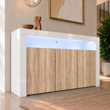 Credenza modello Aker colore bianco lucido e sonoma opaco