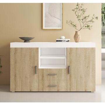 Credenza modello Roque colore bianco e sonoma (140x80x40cm)