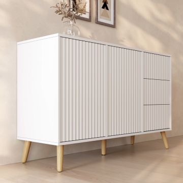 Credenza Cannettata Renzo L con 2 Anta e Cassetti - Bianco