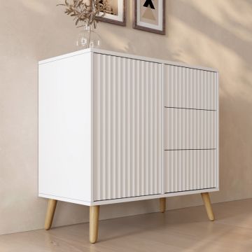 Credenza Cannettata Renzo M con 1 Anta e Cassetti - Bianco