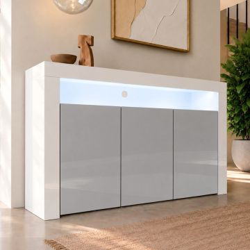 Credenza modello Aker colore bianco e grigio lucido (155x91,5x37cm)