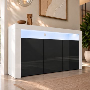 Credenza modello Aker colore bianco e nero lucido (155x91,5x37cm)