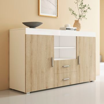 Credenza modello Roque colore bianco e sonoma (140x80x40cm)