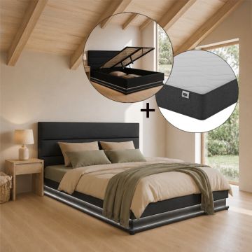 Letto contenitore di disegno Nitas in colore nero con materasso (150x190cm)
