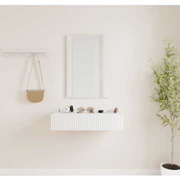 Mobile da ingresso Bianco scanalato con specchio e cassetto Amira