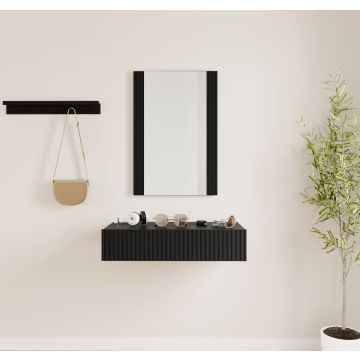 Mobile da ingresso Nero scanalato con specchio e cassetto Amira