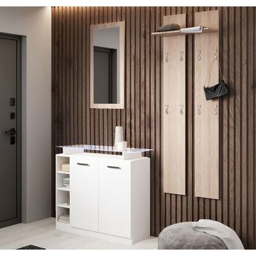 Set da ingresso con specchio e attaccapanni Paola 2P bianco e sonoma