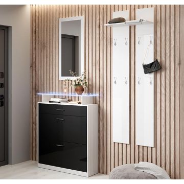 Set da ingresso con specchio e attaccapanni Paola bianco e nero