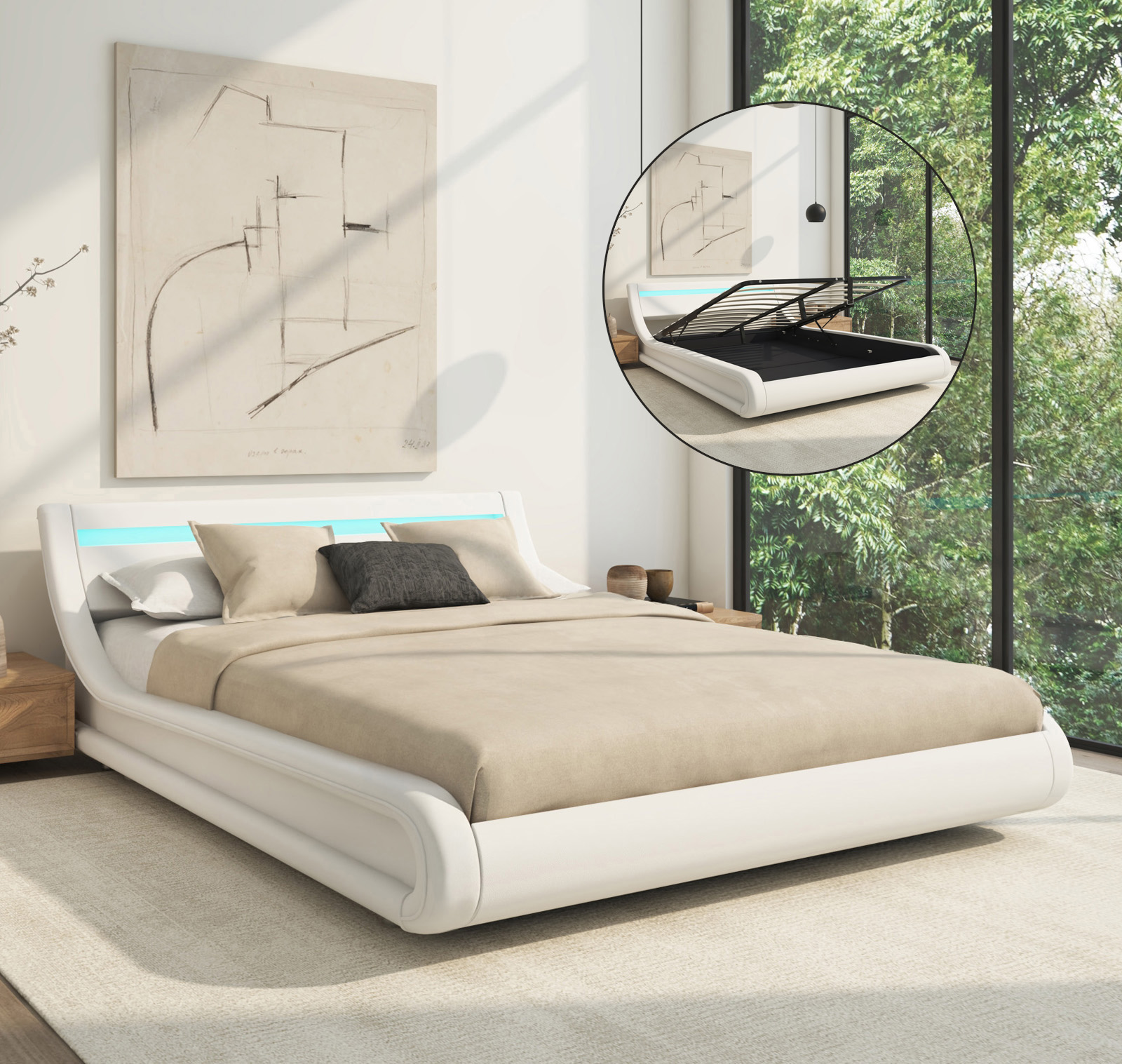 Letto matrimoniale con contenitore Parisina Bianco