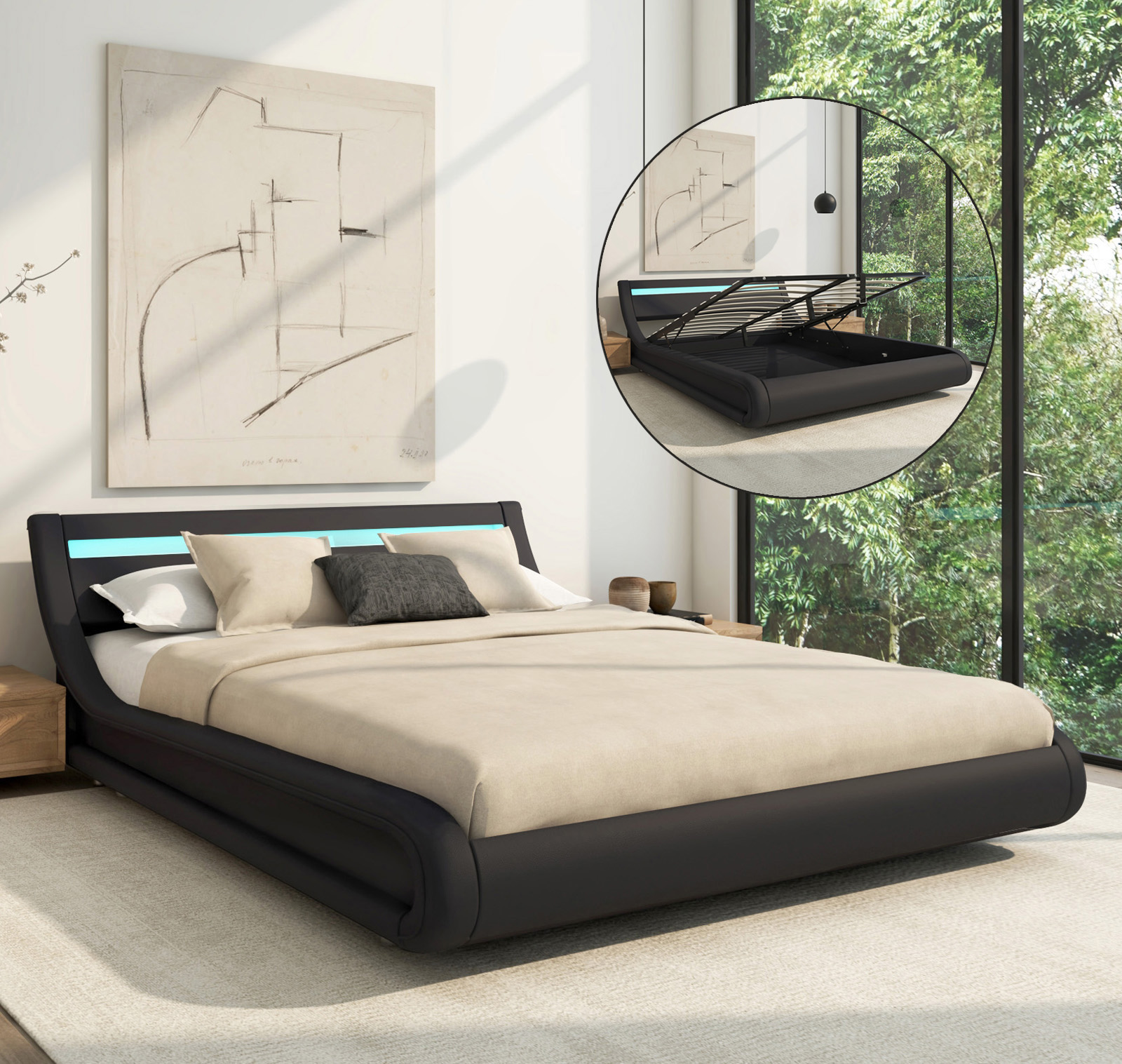 Letto matrimoniale con contenitore Parisina Nero