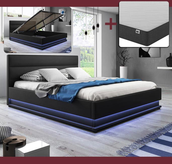 letto contenitore di disegno nitas in colore nero con materasso 180x200cm