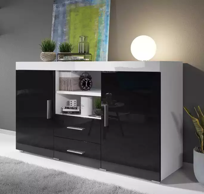 muebles bonitos Letti e Mobili Credenza Modello Luke A1 con LED Colore Bianco e Nero 120x70cm 