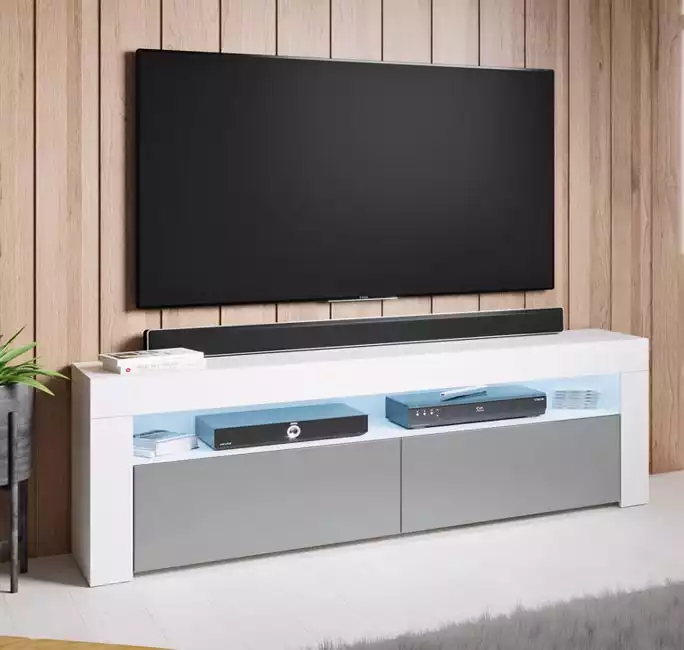 Mobile TV modello Aker (140x50,5cm) colore bianco e grigio