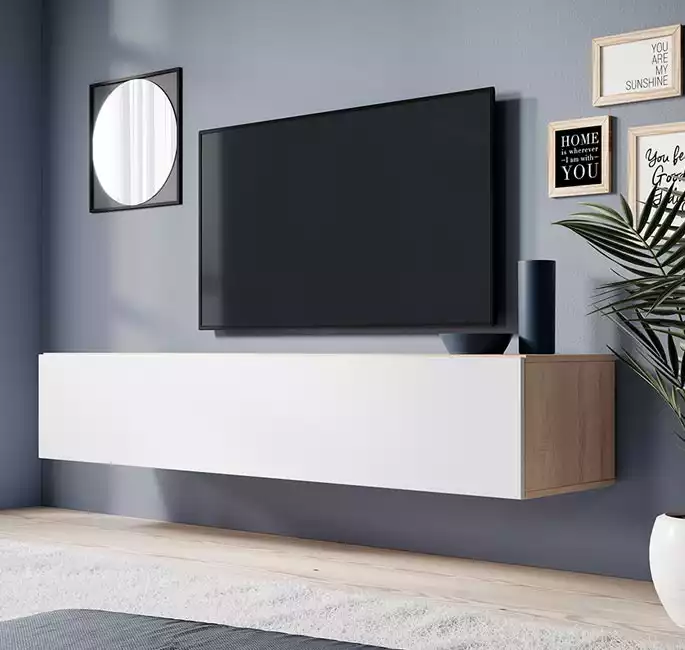 Mobile TV modello Eliot (160x30cm) colore sonoma e bianco opaco
