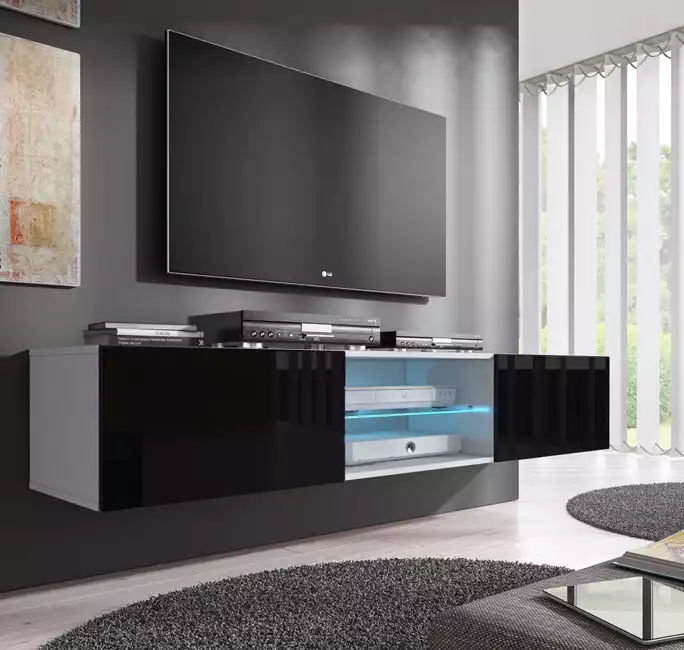 muebles bonitos Mobile TV Modello Luke H2 160x32cm Colore Nero con Piedini Standard 